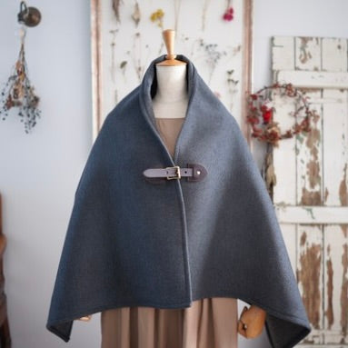 ウールカルゼ】ポンチョ チャコールグレール×濃茶色レザー – RAG-STORE