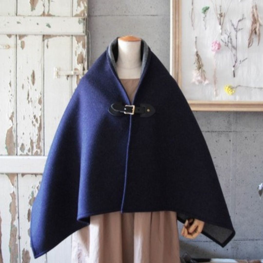 ウールメルトン】ポンチョ ネイビー×黒色レザー 二重織 – RAG-STORE