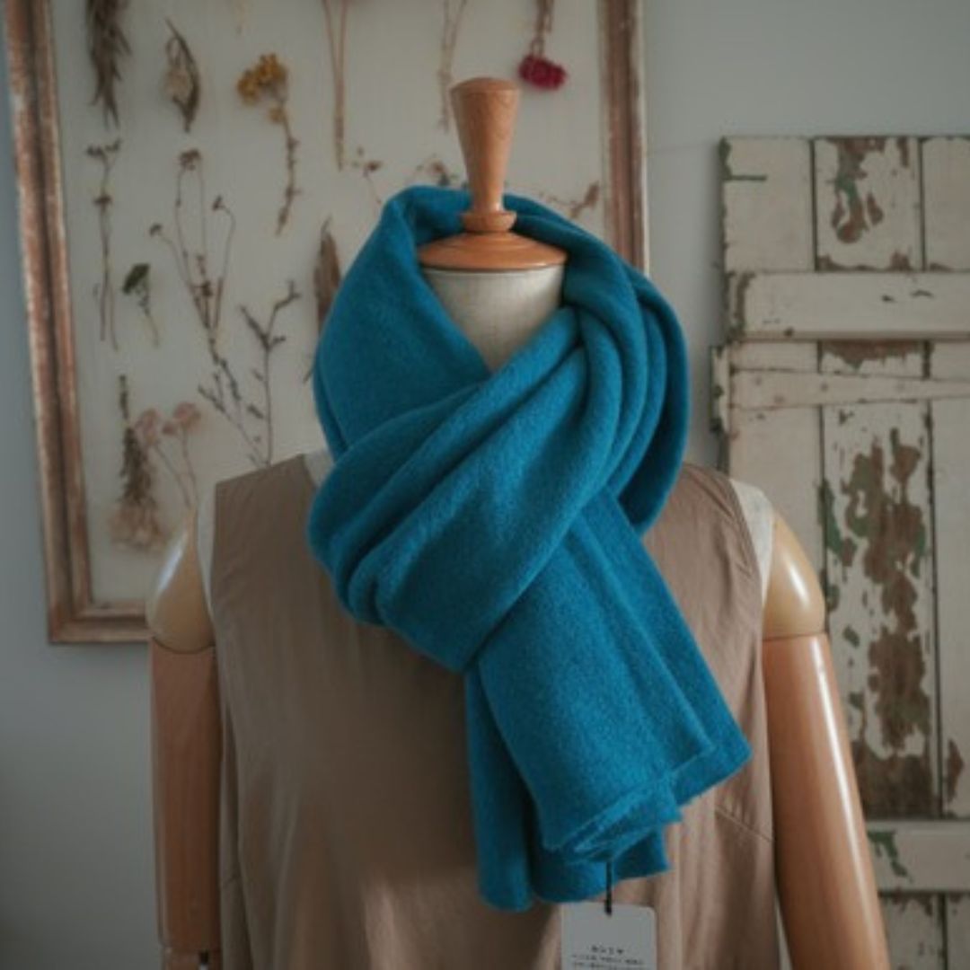 ピーコックブルー】カシミア100%吊り天竺ストール ウォッシャブル