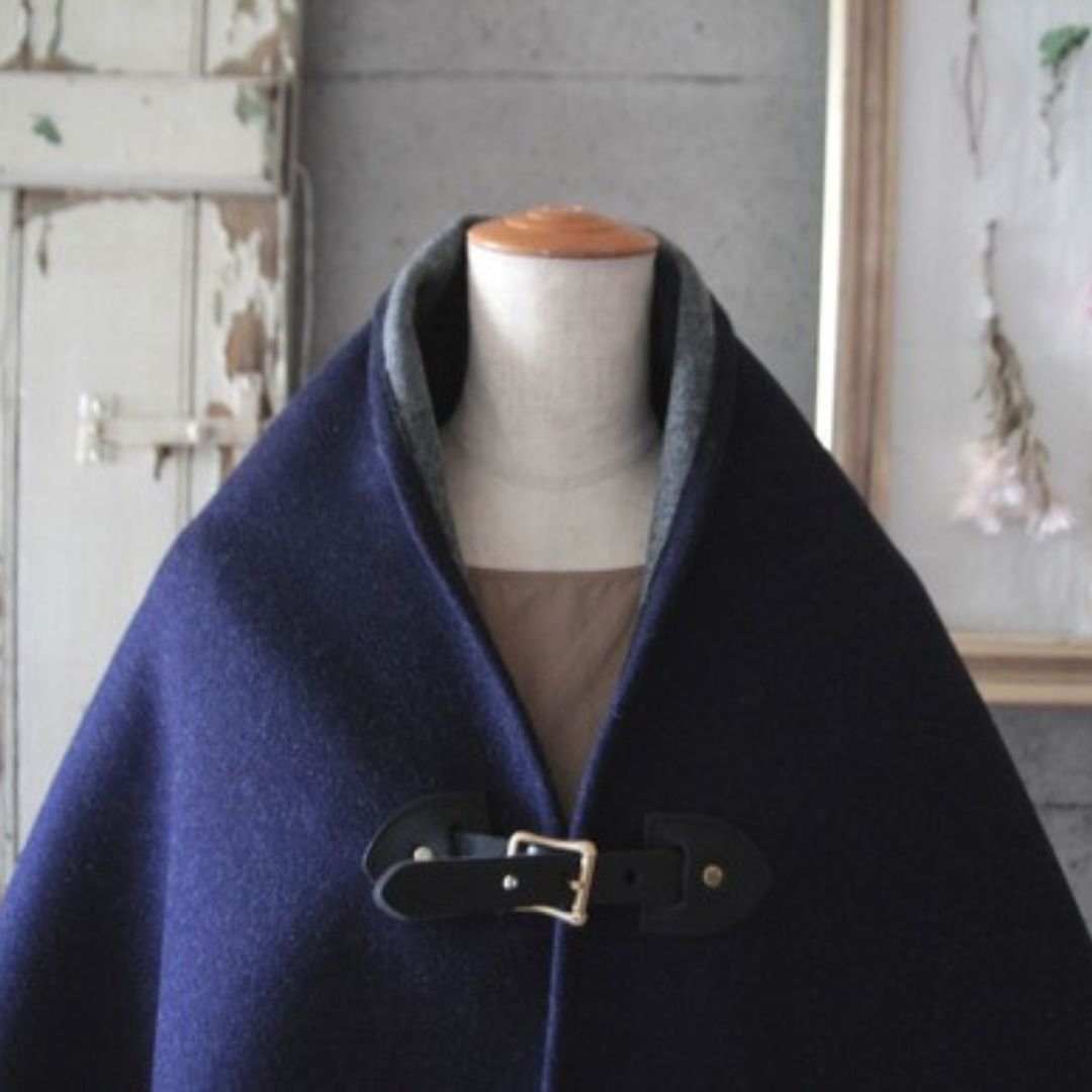 ウールメルトン】ポンチョ ネイビー×黒色レザー 二重織 – RAG-STORE