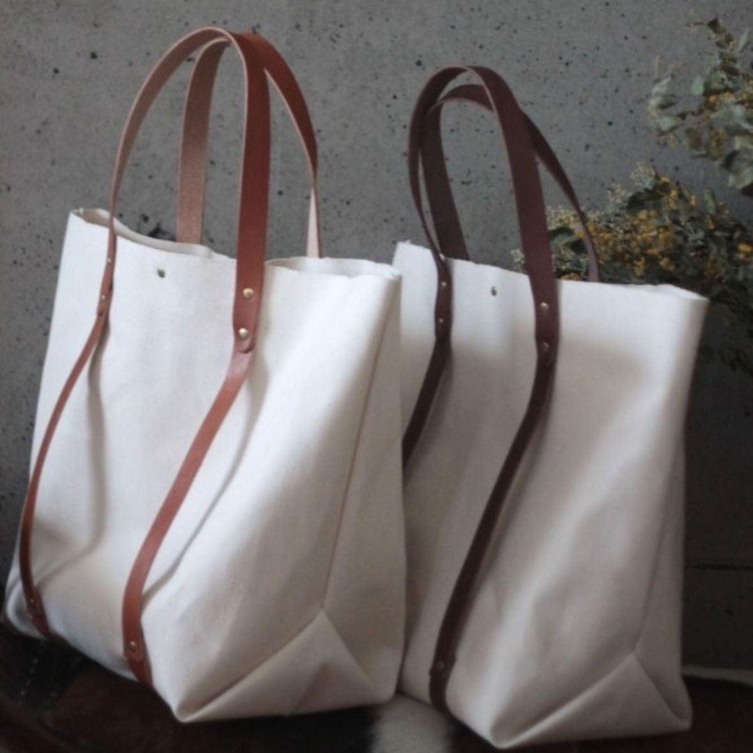 【大きめ帆布トート】倉敷6号帆布×ブラウンレザー トートバッグ 牛革ベルト