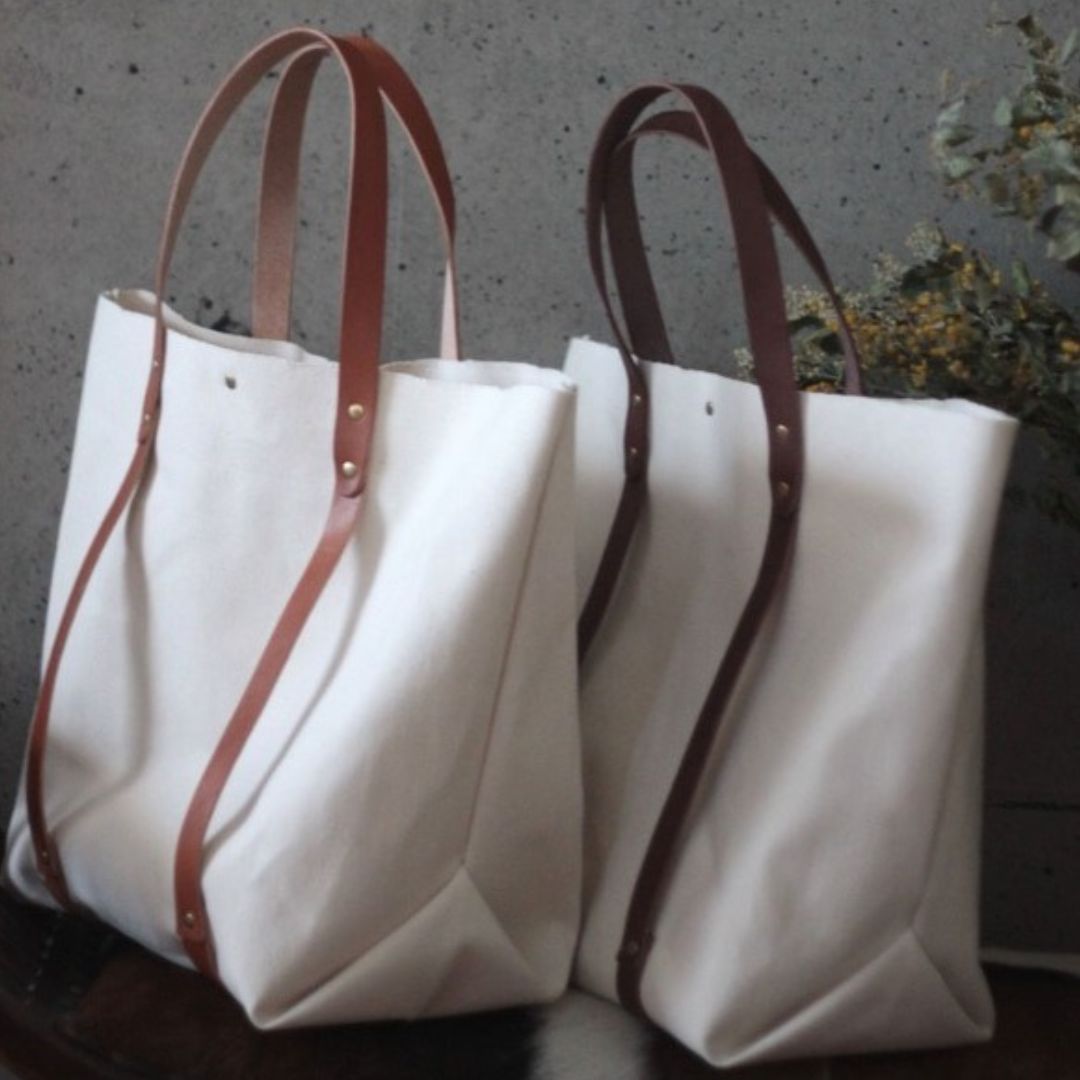 【大きめ帆布トート】倉敷6号帆布×チョコブラウンレザー トートバッグ 牛革ベルト