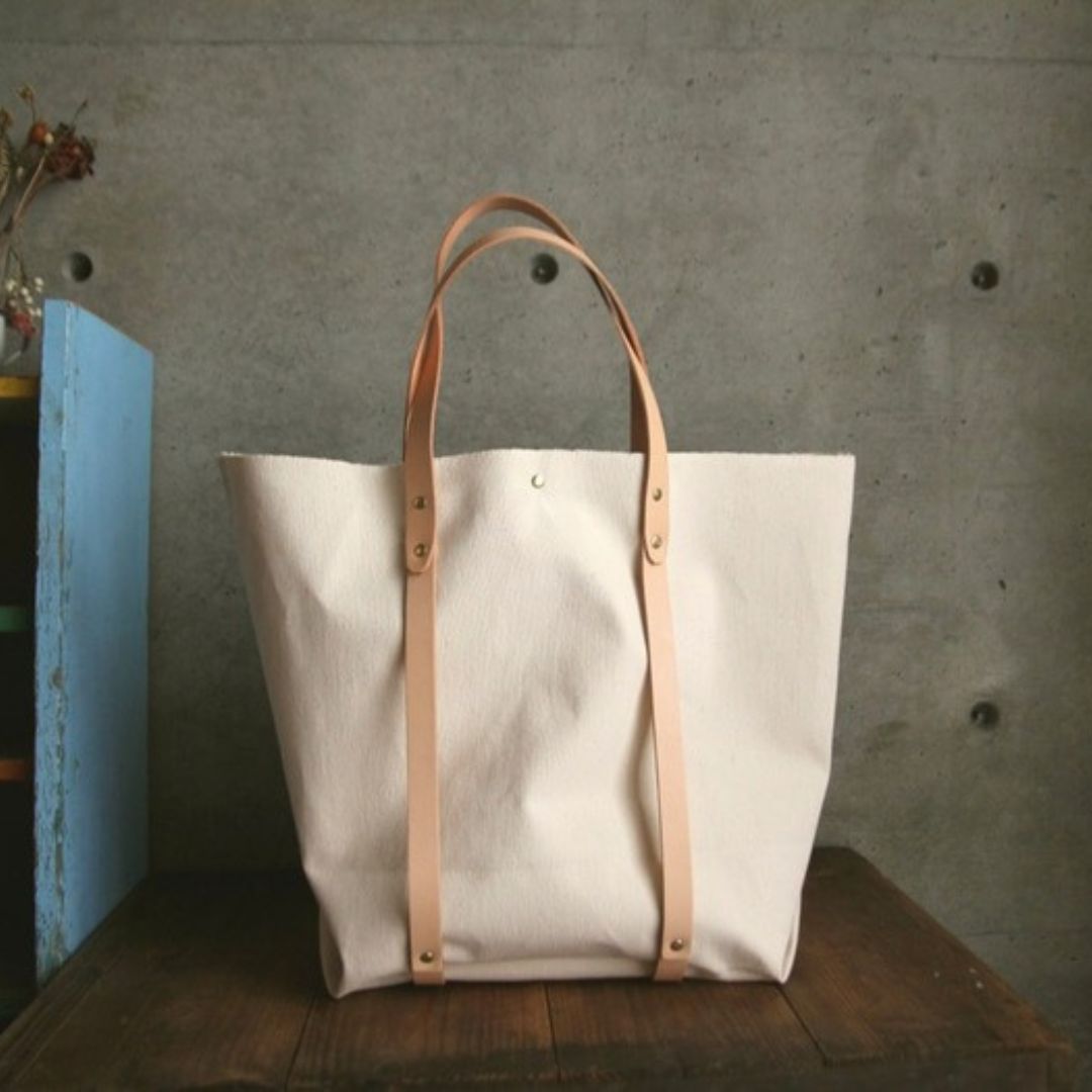 【大きめ帆布トート】倉敷6号帆布×ナチュラルレザー トートバッグ 牛革ベルト
